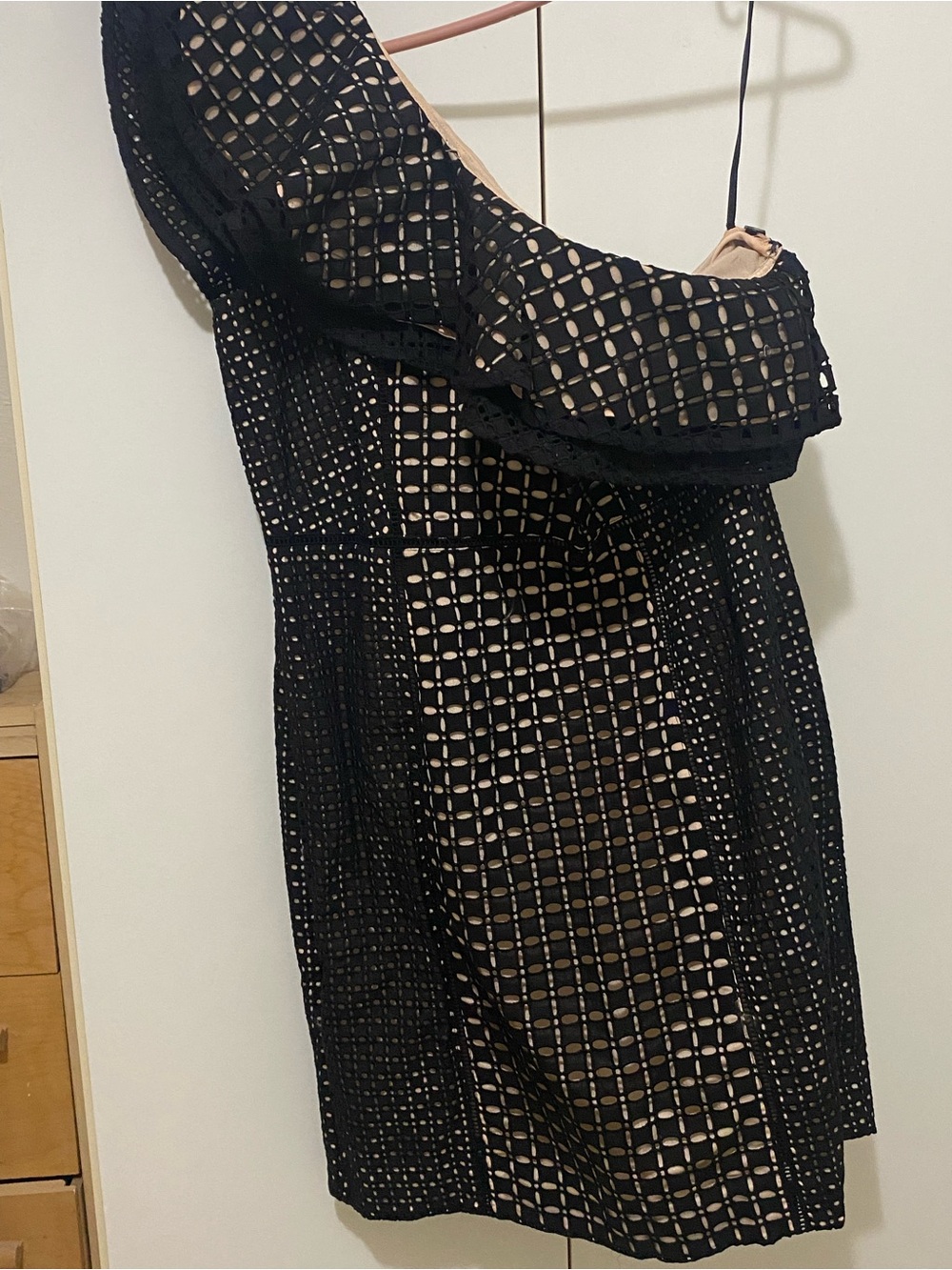 J. Crew Black Eyelet One-Shoulder Dress with Nude Lining - Picture 3 of 3